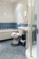 Large rear view upper floor double bathroom
